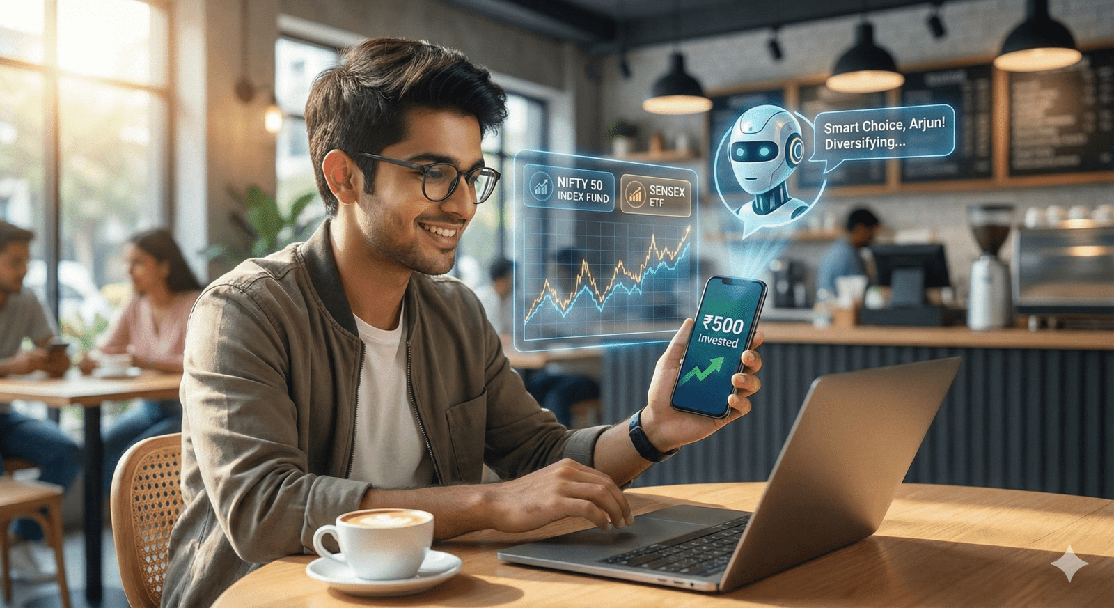 Young investor starting with ₹500 using AI investing platform